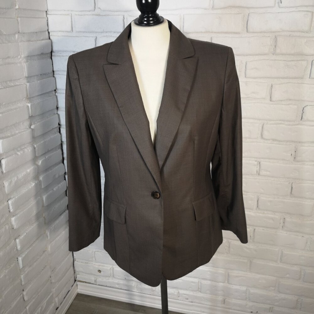 Jones New York Collection Stretch Ladies Size 12 Wool Blend Brown Lined Blazer